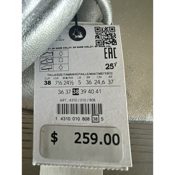 ZARA SILVER CHUNKY TOE POST LEATHER PLATFORM HEELED SANDALS Size 7.5 New - Picture 10 of 10